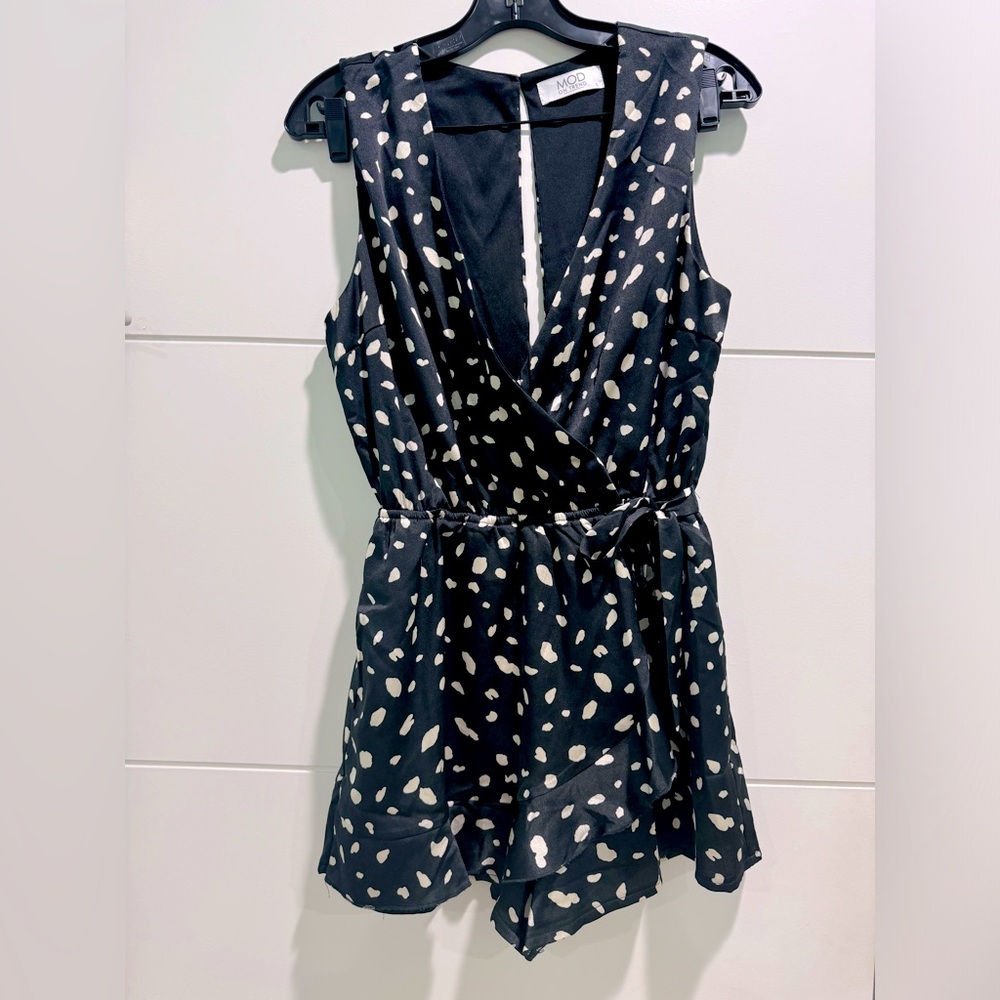 Boutique black and white polkadot romper